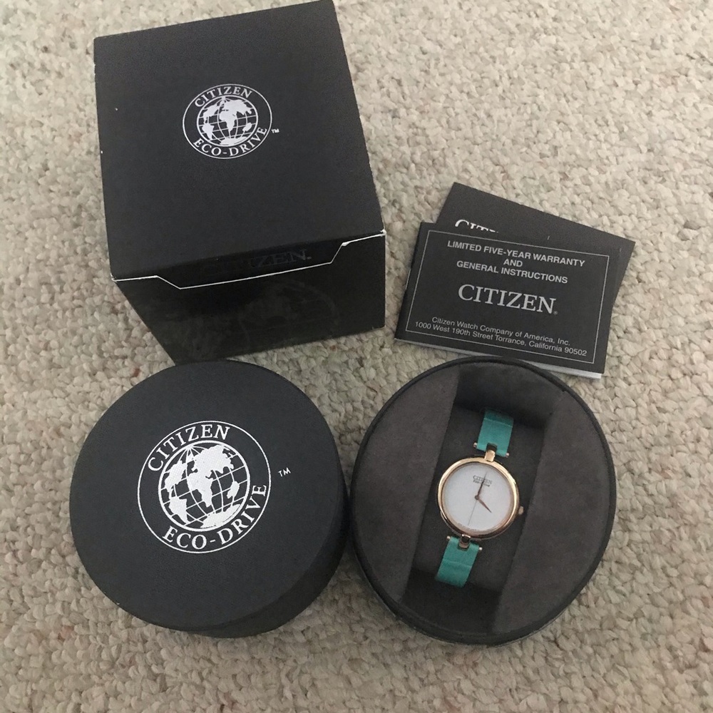 NEW Citizen Eco-Drive Turquoise & Gold Watch